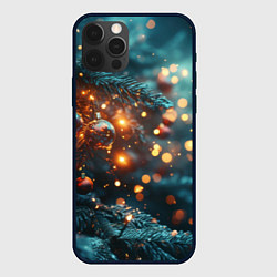 Чехол для iPhone 12 Pro Елочные шары и боке, цвет: 3D-черный