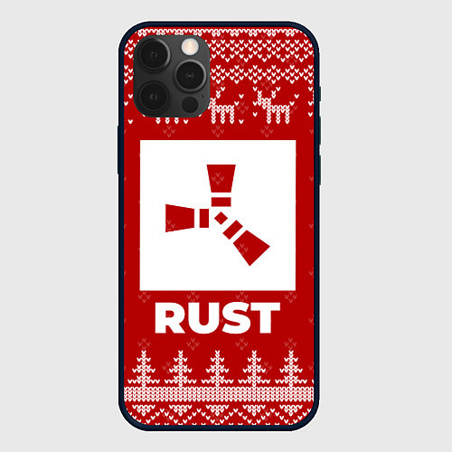 Чехол iPhone 12 Pro Новогодний Rust с оленями / 3D-Черный – фото 1