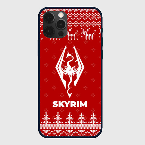 Чехол iPhone 12 Pro Новогодний Skyrim с оленями / 3D-Черный – фото 1