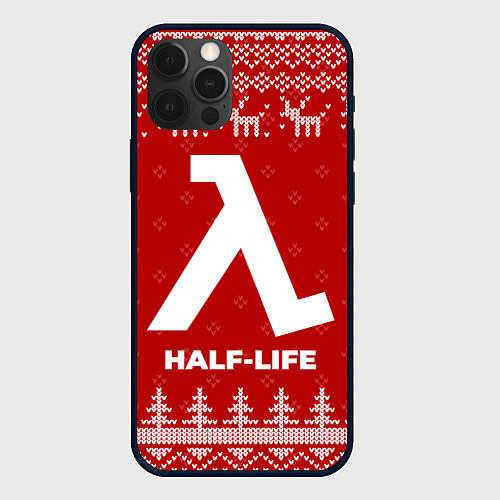 Чехол iPhone 12 Pro Новогодний Half-Life с оленями / 3D-Черный – фото 1