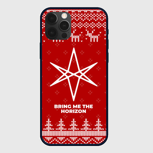 Чехол iPhone 12 Pro Новогодний Bring Me the Horizon с оленями / 3D-Черный – фото 1