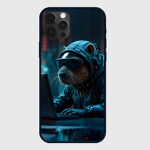 Чехол iPhone 12 Pro Капибара айтишник / 3D-Черный – фото 1