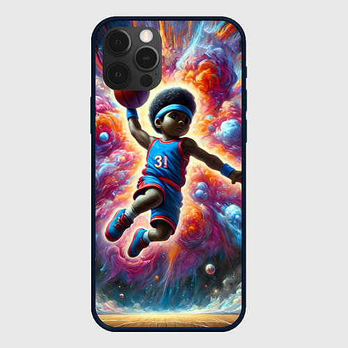 Чехол iPhone 12 Pro Бейсболист и космос / 3D-Черный – фото 1