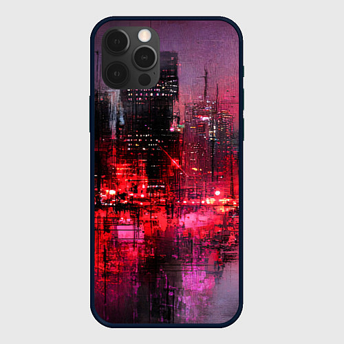 Чехол iPhone 12 Pro Огни города мастихином - нейросеть / 3D-Черный – фото 1