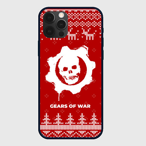 Чехол iPhone 12 Pro Новогодний Gears of War с оленями / 3D-Черный – фото 1