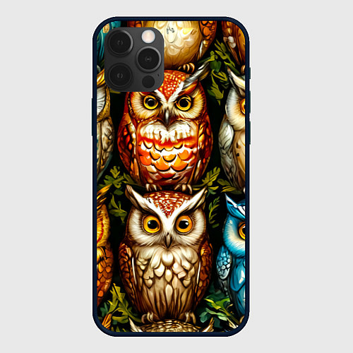 Чехол iPhone 12 Pro Много сов / 3D-Черный – фото 1