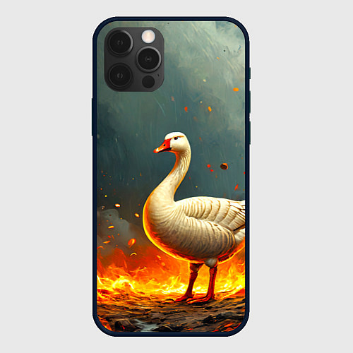 Чехол iPhone 12 Pro Гусь в огне / 3D-Черный – фото 1
