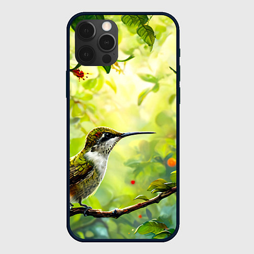 Чехол iPhone 12 Pro Колибри в цветах / 3D-Черный – фото 1