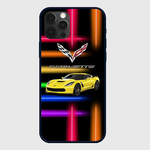 Чехол iPhone 12 Pro Chevrolet Corvette - racing team / 3D-Черный – фото 1