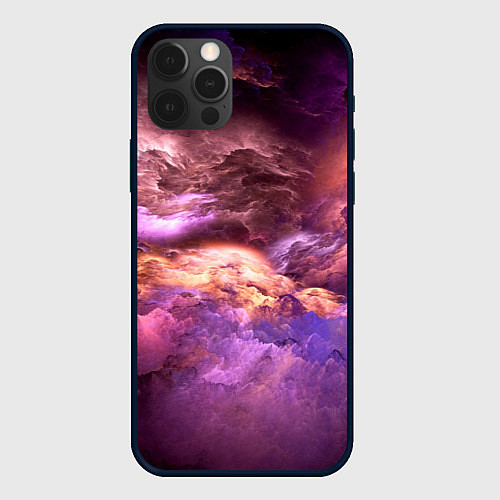 Чехол iPhone 12 Pro Сиреневый туман текстура / 3D-Черный – фото 1