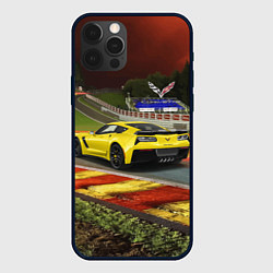 Чехол для iPhone 12 Pro Chevrolet Corvette на гоночной трассе, цвет: 3D-черный