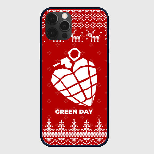 Чехол iPhone 12 Pro Новогодний Green Day с оленями / 3D-Черный – фото 1