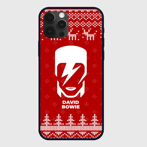 Чехол iPhone 12 Pro Новогодний David Bowie с оленями / 3D-Черный – фото 1