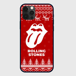 Чехол для iPhone 12 Pro Новогодний Rolling Stones с оленями, цвет: 3D-черный