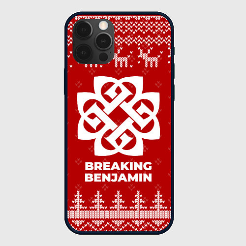 Чехол iPhone 12 Pro Новогодний Breaking Benjamin с оленями / 3D-Черный – фото 1