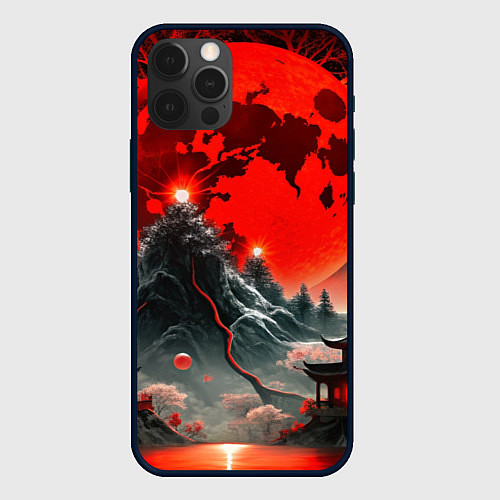 Чехол iPhone 12 Pro Японская черная гора / 3D-Черный – фото 1