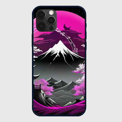 Чехол iPhone 12 Pro Япония природа в коллаже / 3D-Черный – фото 1