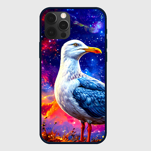 Чехол iPhone 12 Pro Чайка и космос / 3D-Черный – фото 1