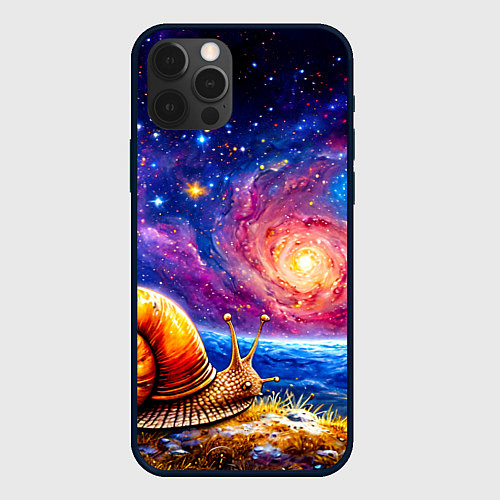 Чехол iPhone 12 Pro Улитка и космос / 3D-Черный – фото 1