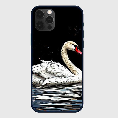Чехол iPhone 12 Pro Белый лебедь ночью / 3D-Черный – фото 1