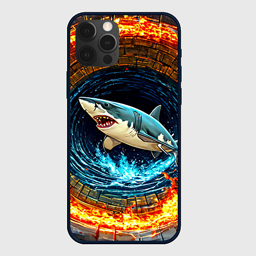 Чехол iPhone 12 Pro Акула в огненом колодце / 3D-Черный – фото 1