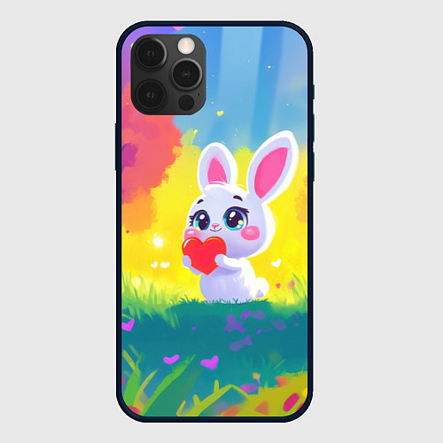Чехол iPhone 12 Pro Зайчик с сердечком / 3D-Черный – фото 1
