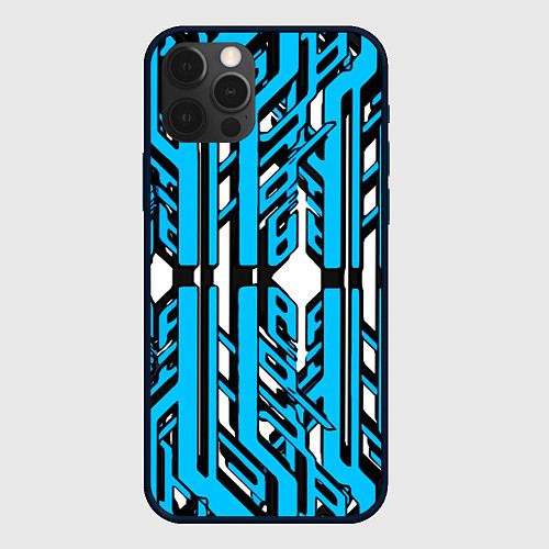 Чехол iPhone 12 Pro Чёрно-синие техно полосы на белом фоне / 3D-Черный – фото 1