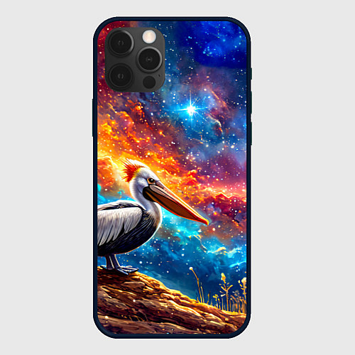 Чехол iPhone 12 Pro Пеликан в космосе / 3D-Черный – фото 1