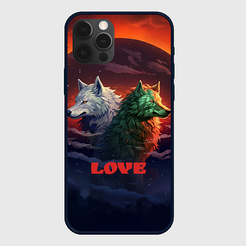 Чехол iPhone 12 Pro Любовь - волк и волчица / 3D-Черный – фото 1