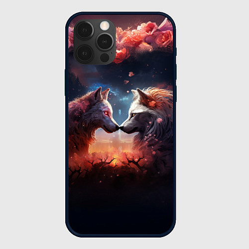 Чехол iPhone 12 Pro Любовь волка и волчицы / 3D-Черный – фото 1