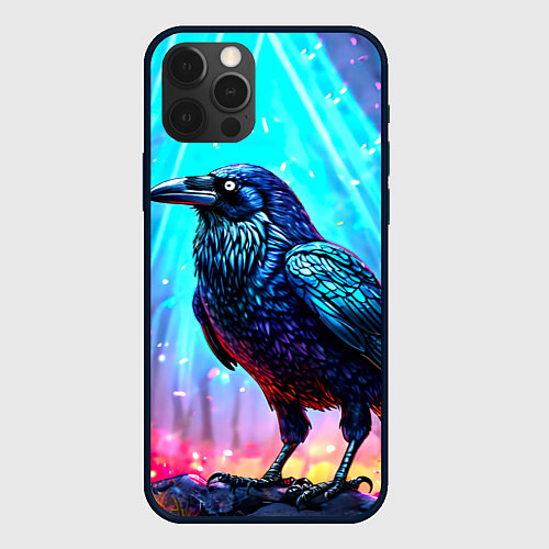 Чехол iPhone 12 Pro Черный ворон в неоне / 3D-Черный – фото 1