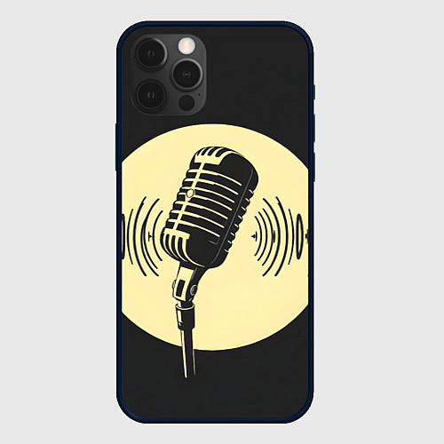 Чехол iPhone 12 Pro Микрофон на черном фоне / 3D-Черный – фото 1