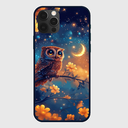 Чехол iPhone 12 Pro Сова на ветке / 3D-Черный – фото 1