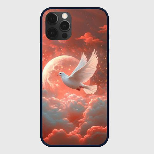 Чехол iPhone 12 Pro Белый летящий голубь / 3D-Черный – фото 1