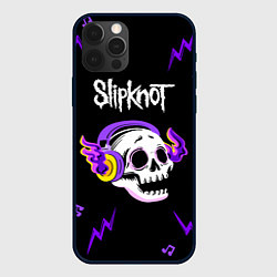 Чехол для iPhone 12 Pro Slipknot неоновый череп, цвет: 3D-черный