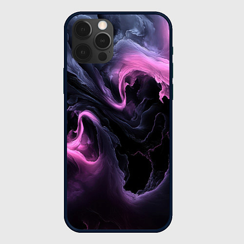 Чехол iPhone 12 Pro Фиолетовое пламя на черном / 3D-Черный – фото 1