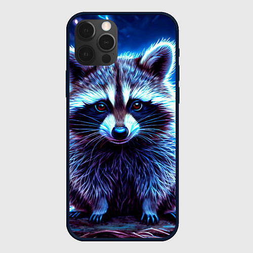 Чехол iPhone 12 Pro Енот в разрядах молний / 3D-Черный – фото 1