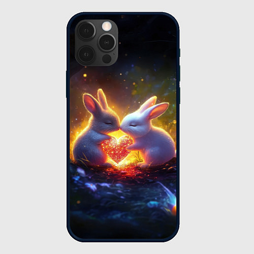 Чехол iPhone 12 Pro Зайчики держат сердечко / 3D-Черный – фото 1