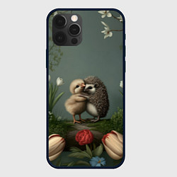 Чехол iPhone 12 Pro Ежик и цыпленок обнимаются