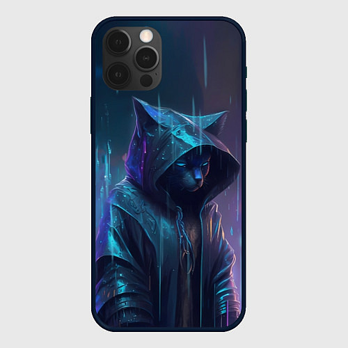 Чехол iPhone 12 Pro Чёрный кот под дождём / 3D-Черный – фото 1