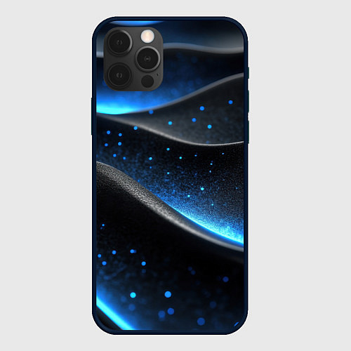 Чехол iPhone 12 Pro Черная волнистая текстура с синей пыльцой / 3D-Черный – фото 1