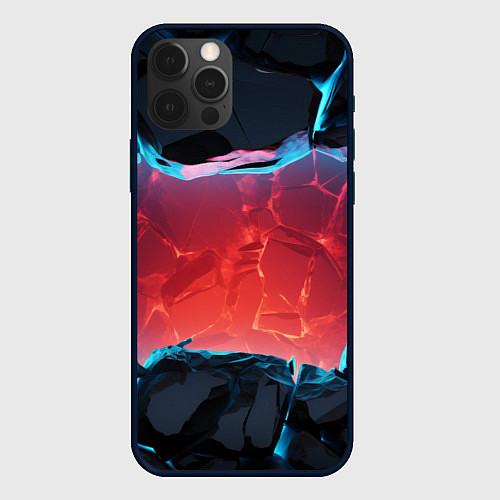 Чехол iPhone 12 Pro Неоновая разбитая стена - текстура / 3D-Черный – фото 1