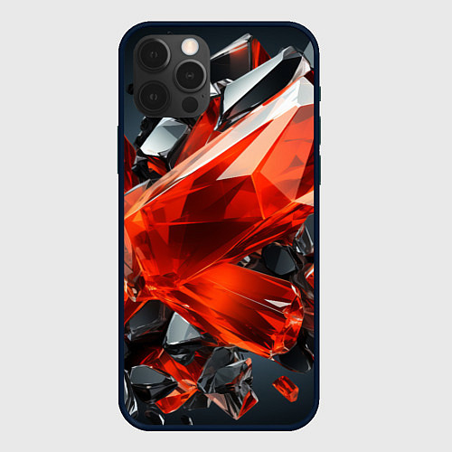 Чехол iPhone 12 Pro Красные алмазы и черные камни / 3D-Черный – фото 1