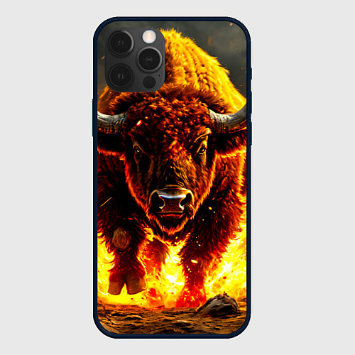 Чехол iPhone 12 Pro Буйвол в огне / 3D-Черный – фото 1