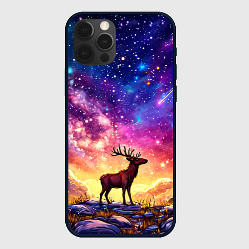 Чехол iPhone 12 Pro Лось и звездное небо / 3D-Черный – фото 1