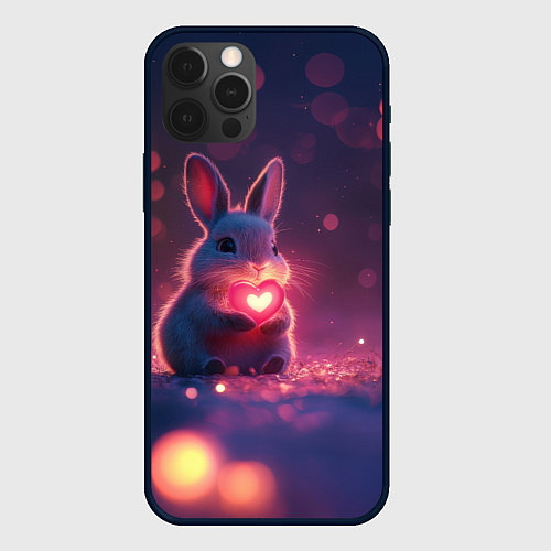 Чехол iPhone 12 Pro Зайчик держит сердечко / 3D-Черный – фото 1