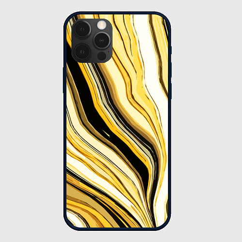Чехол iPhone 12 Pro Волнистые вертикальные чёрно-жёлтые полосы / 3D-Черный – фото 1