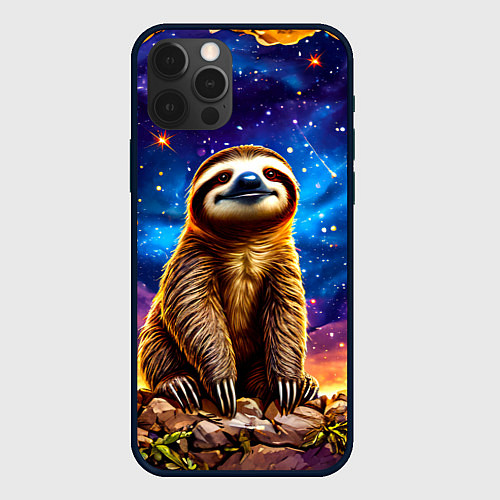 Чехол iPhone 12 Pro Ленивец и звездное небо / 3D-Черный – фото 1