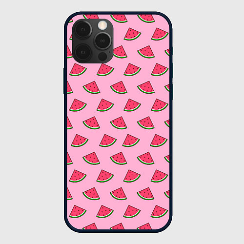 Чехол iPhone 12 Pro Дольки арбуза розовый / 3D-Черный – фото 1