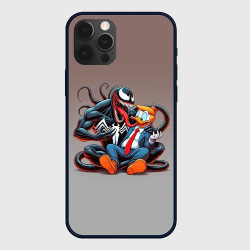 Чехол iPhone 12 Pro Venom and Duck-Donald - ai art fantasy / 3D-Черный – фото 1